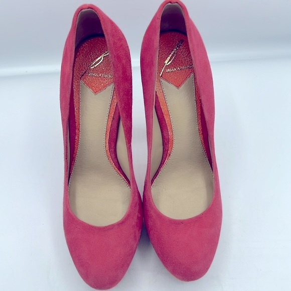 Brian Atwood Coral Suede and Orange Heels - Picture 2 of 9